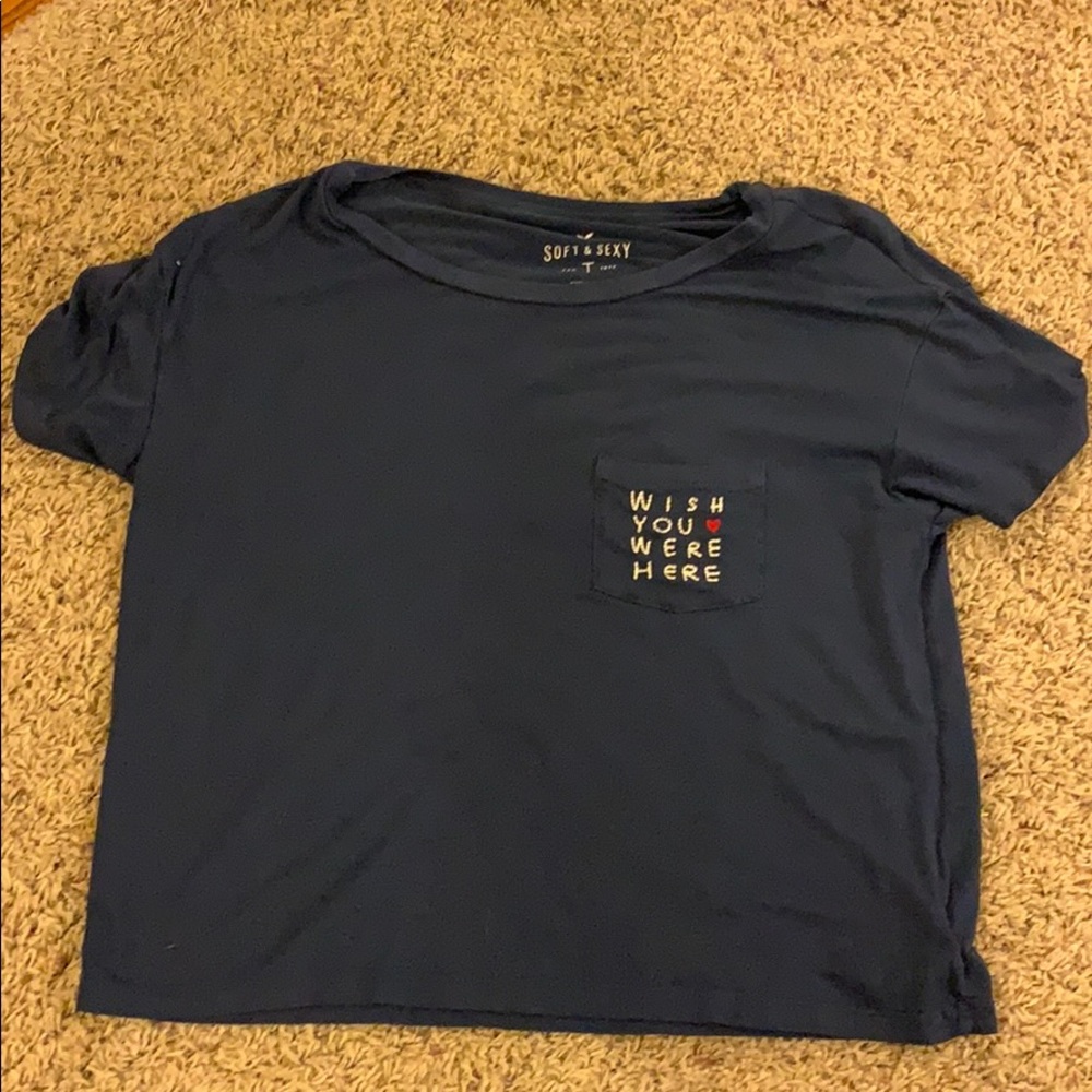 “wish you were here” soft&sexy navy blue t-shirt